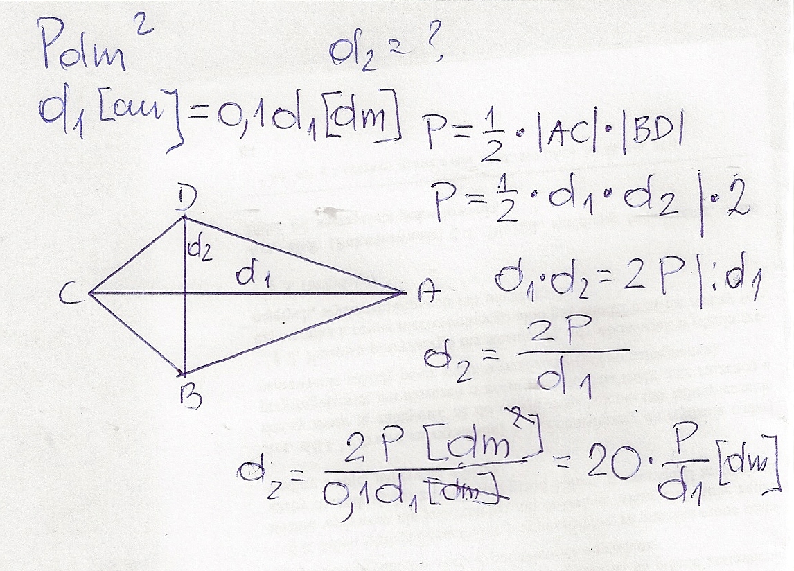 Askly | W deltoidzie o polu równym P dm kwadratowych jedna