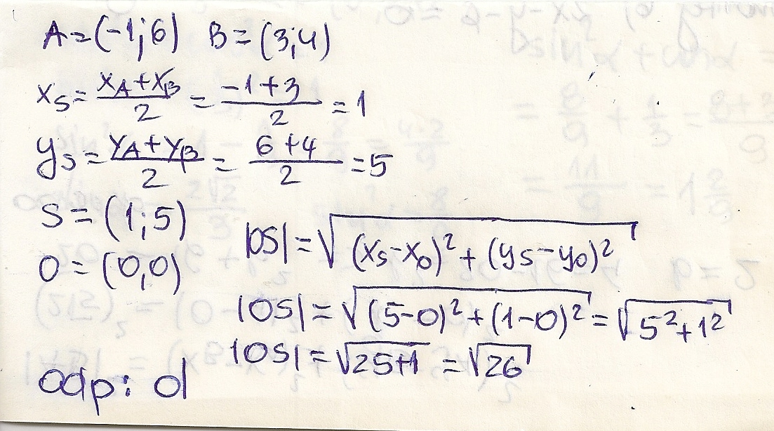 Askly | Odległość środka odcinka o końcach A=(-1,6)i