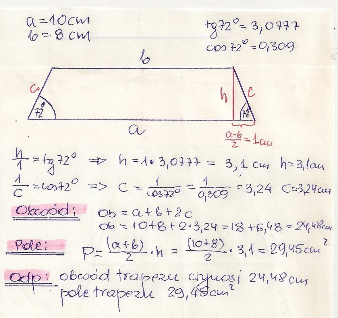 Askly | oblicz obwód i pole trapezu równoramiennego o