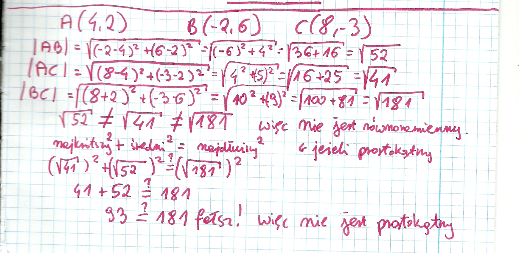 Askly | Punkty A(4, 2), B(-2, 6), C(8, -3) Są